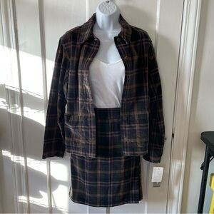 Jones New York Matching Skirt Suit Green Blue Velvet Plaid Small